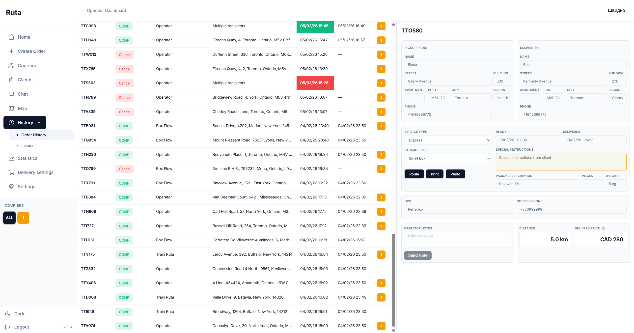 Ruta Operator Dashboard