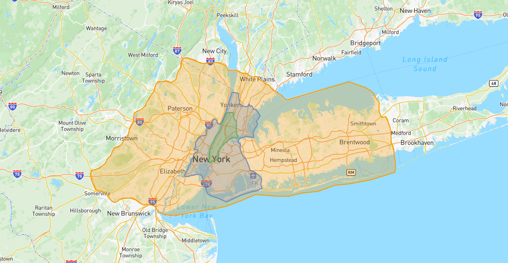RutaLive delivery zones drawn on the map